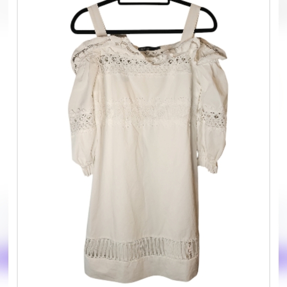 Ina Anthropologie Dress White Off Shoulder Embroidered Med Coastal Cottage Core - Picture 2 of 13